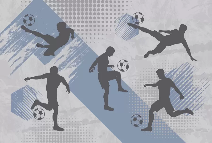 murais de parede Silhuetas de jogadores de futebol sobre um fundo abstrato w03001v1