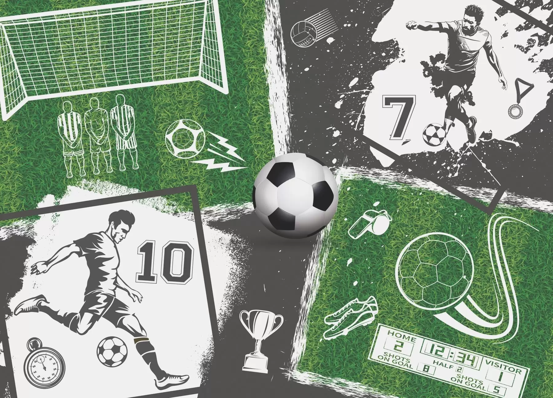 murais de parede Jogadores de futebol, bola e campo w03121