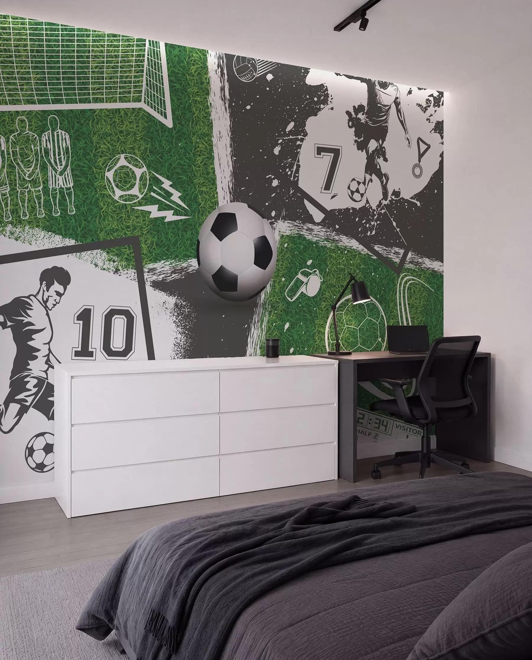 murais de parede Jogadores de futebol, bola e campo w03121