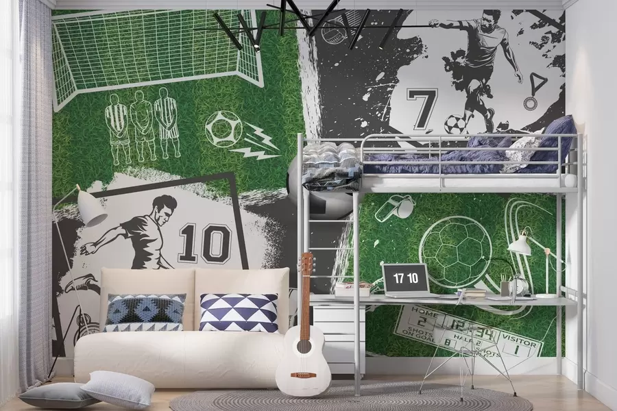 murais de parede Jogadores de futebol, bola e campo w03121