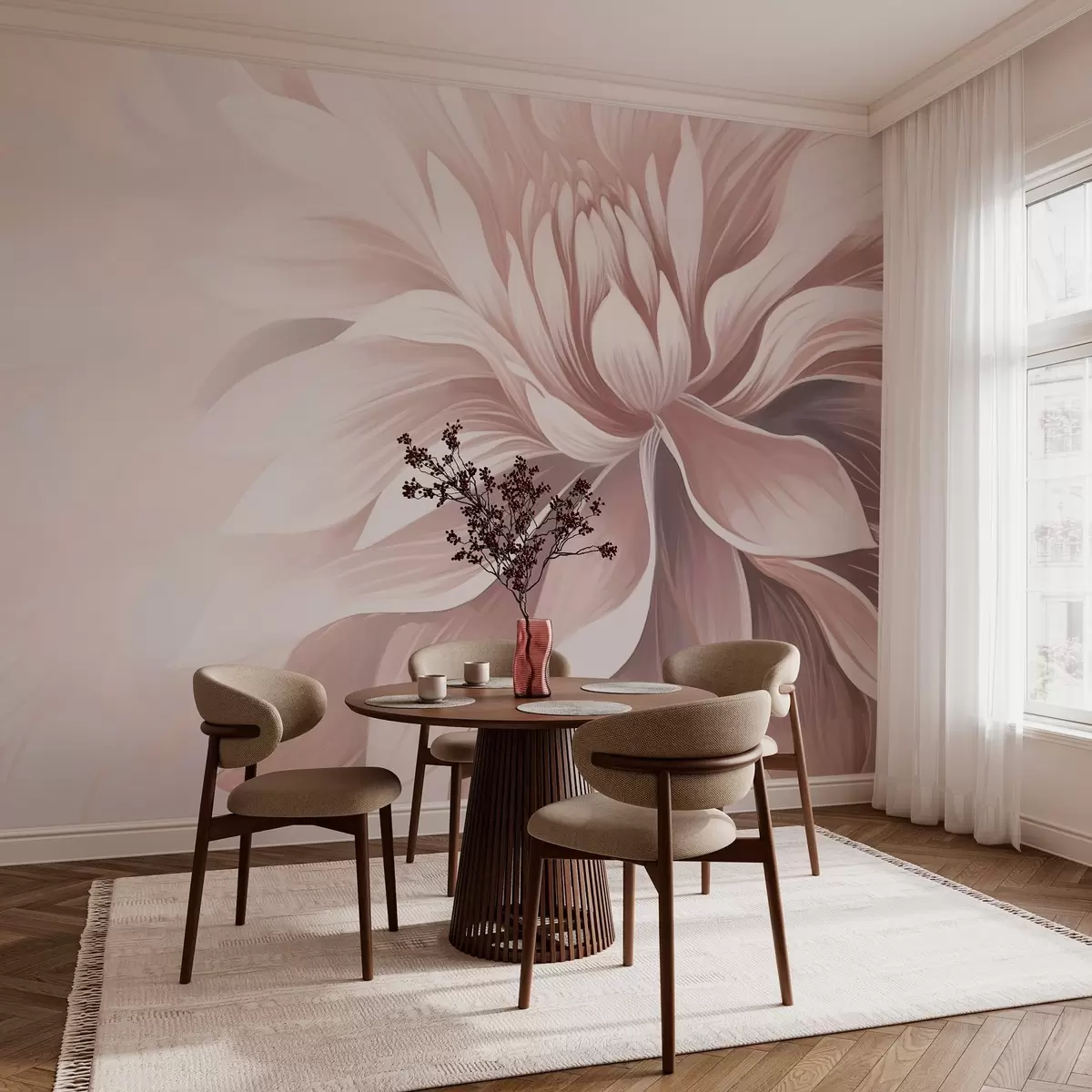 murais de parede Flor cor-de-rosa na moda em névoa clara w03128
