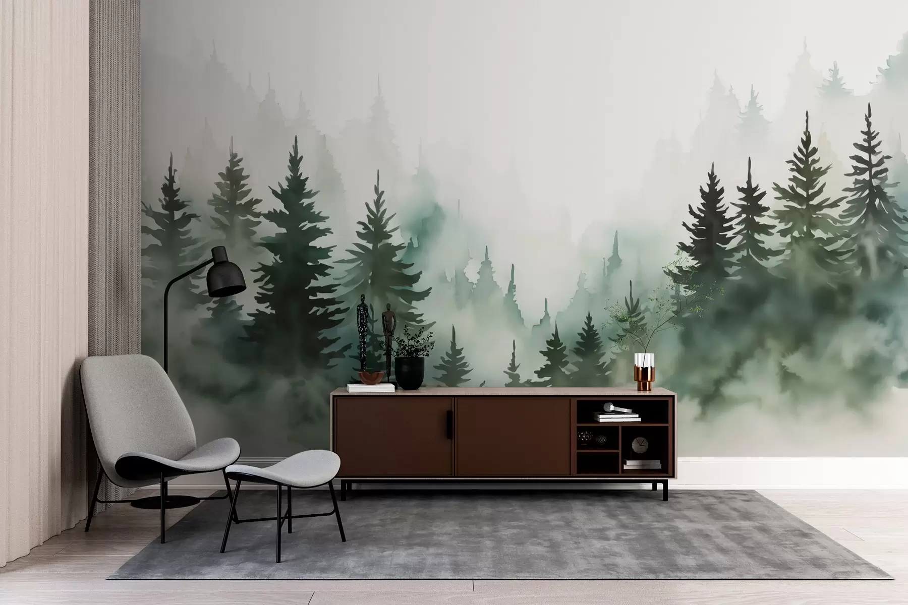 murais de parede Aguarela de imitação de floresta w03170