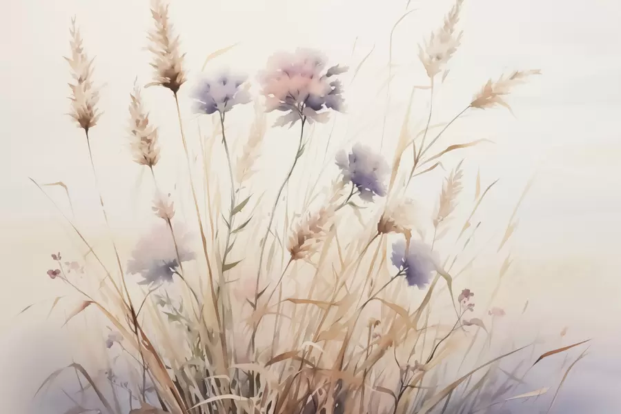 murais de parede Flores silvestres em relva seca imitação de aguarela w03174