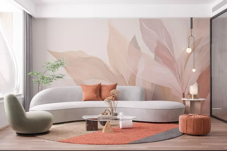 murais de parede Imagem abstrata de folhas em cores claras w03135