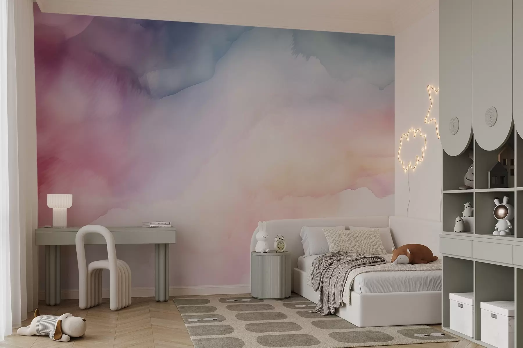 murais de parede Gradiente abstrato de aguarela em tons pastel suaves de rosa, azul e pêssego w03160