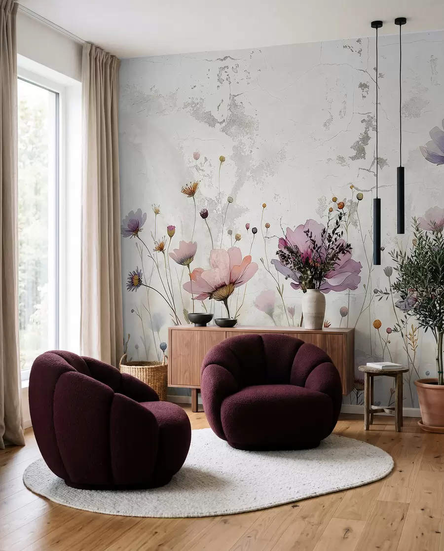 murais de parede Flores de aguarela em estilo grunge w03192