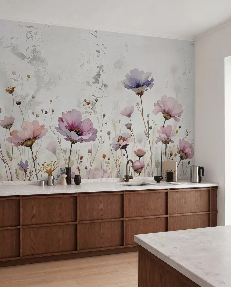 murais de parede Flores de aguarela em estilo grunge w03192