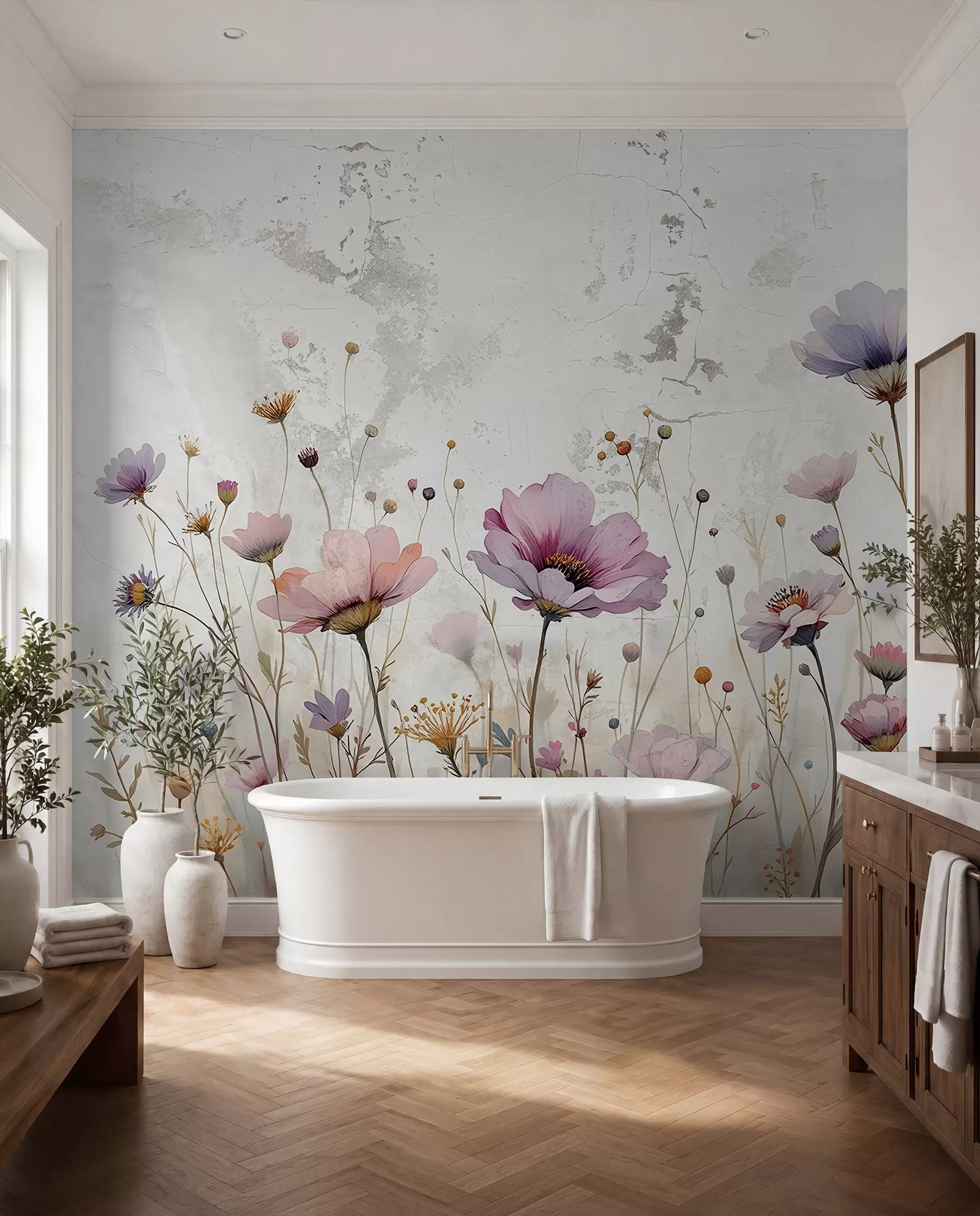 murais de parede Flores de aguarela em estilo grunge w03192