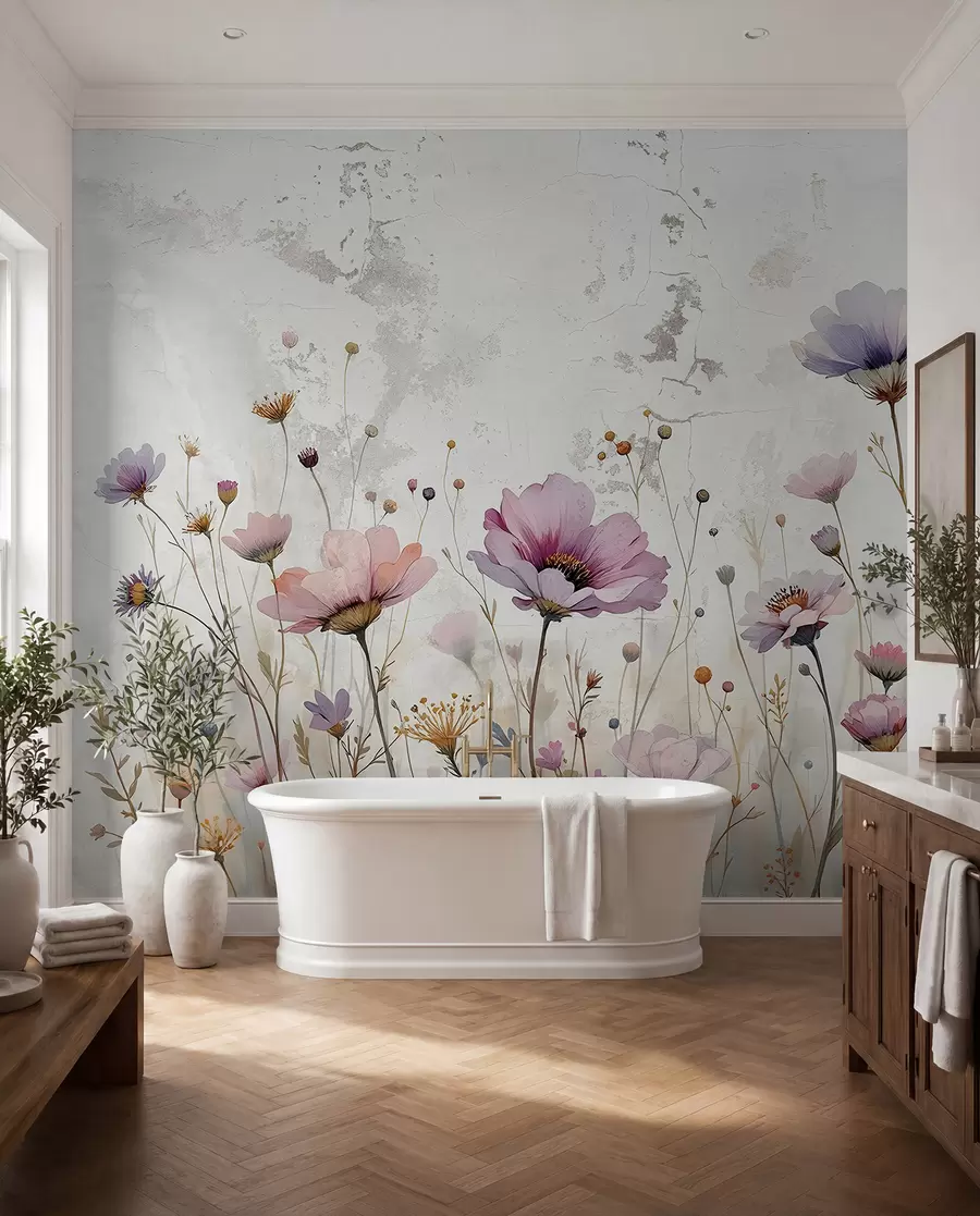 murais de parede Flores de aguarela em estilo grunge w03192