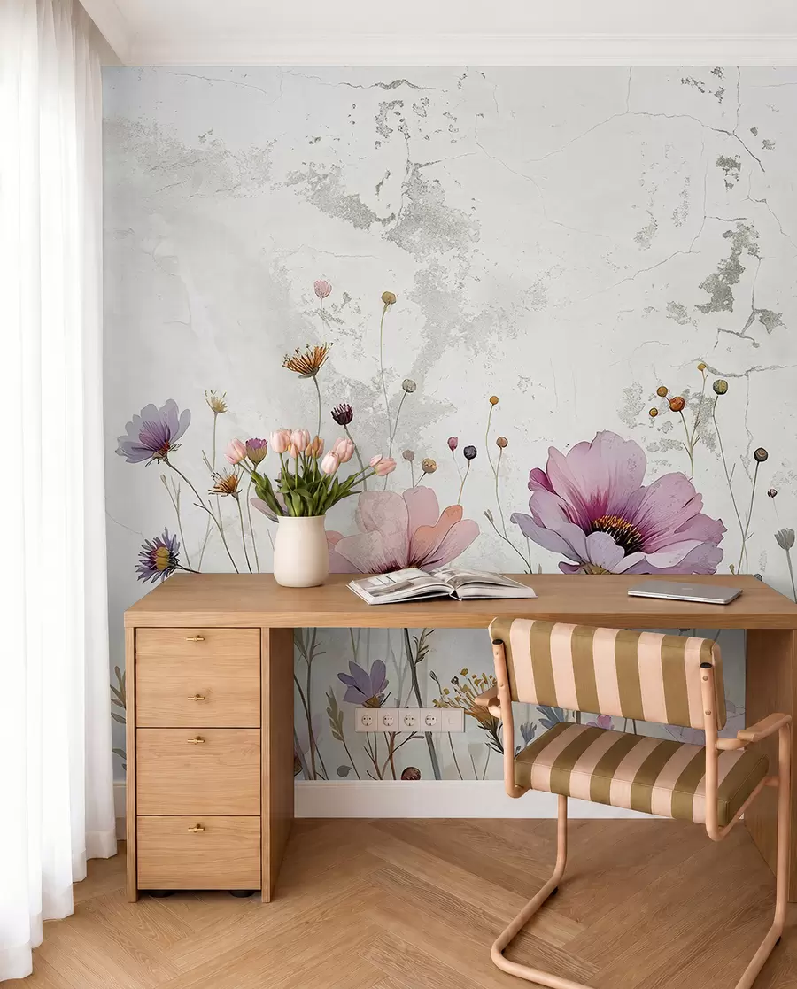 murais de parede Flores de aguarela em estilo grunge w03192