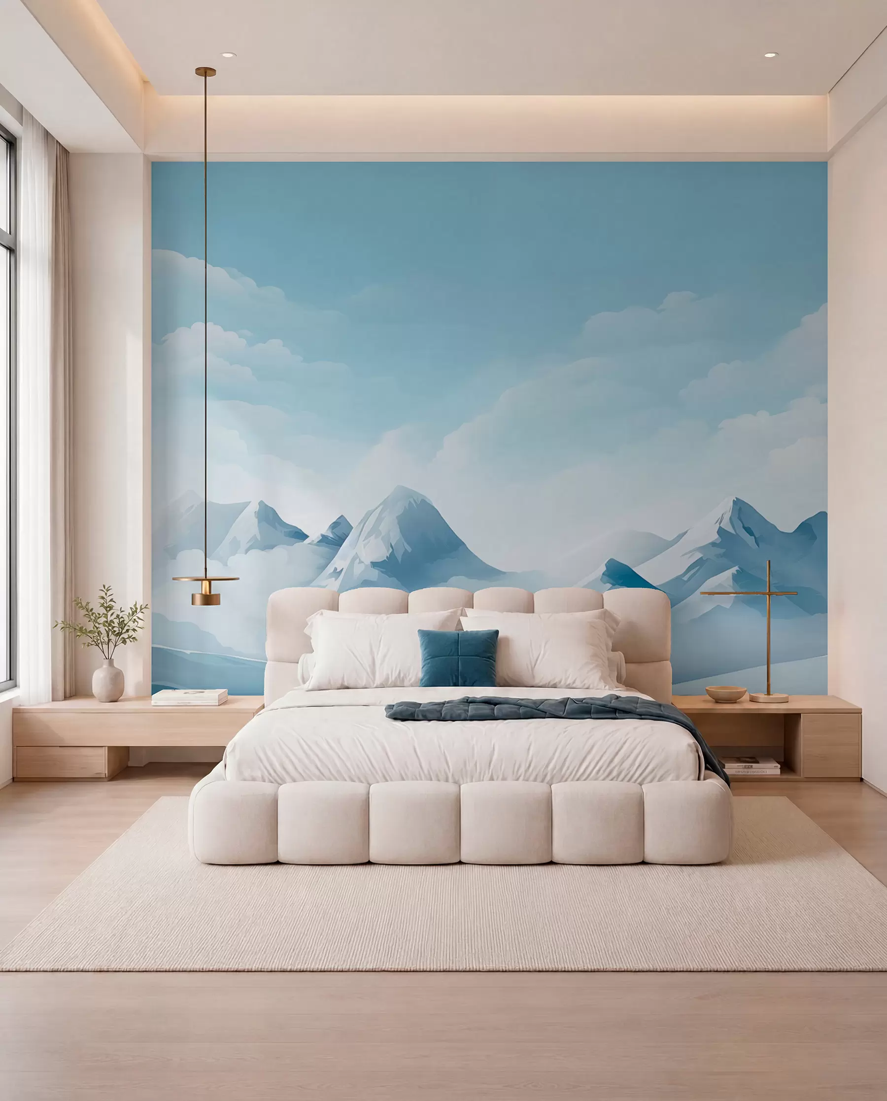 murais de parede Nuvens e montanhas azuis minimalistas, tempo gelado w08811