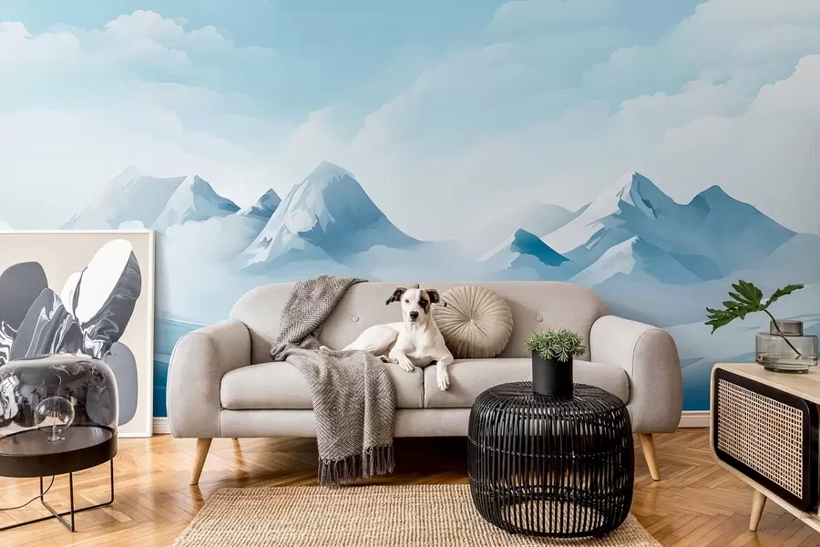 murais de parede Nuvens e montanhas azuis minimalistas, tempo gelado w08811