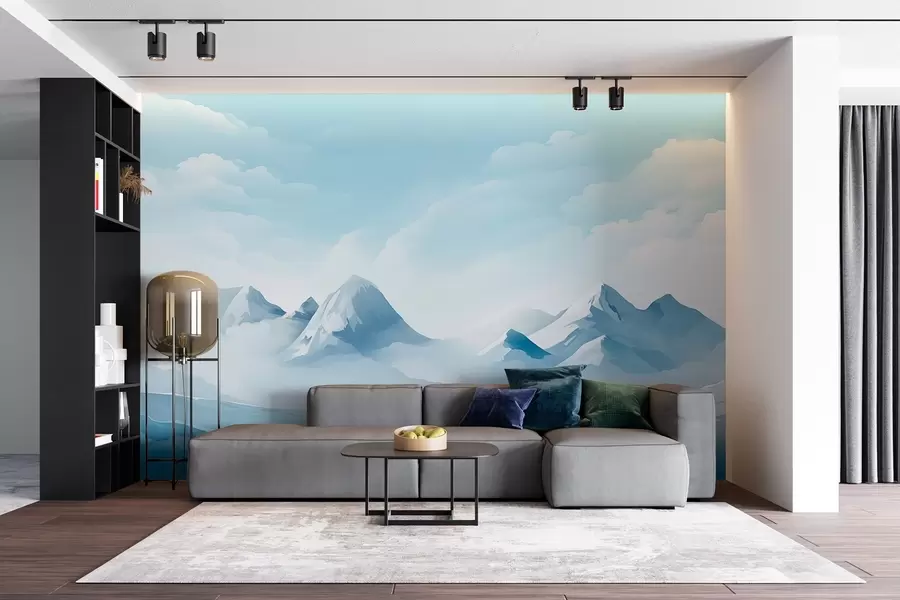 murais de parede Nuvens e montanhas azuis minimalistas, tempo gelado w08811