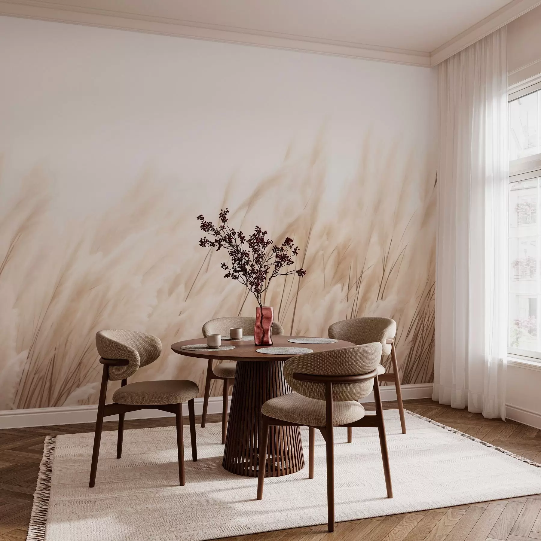 murais de parede Espiguetas em tons de bege pastel w03244