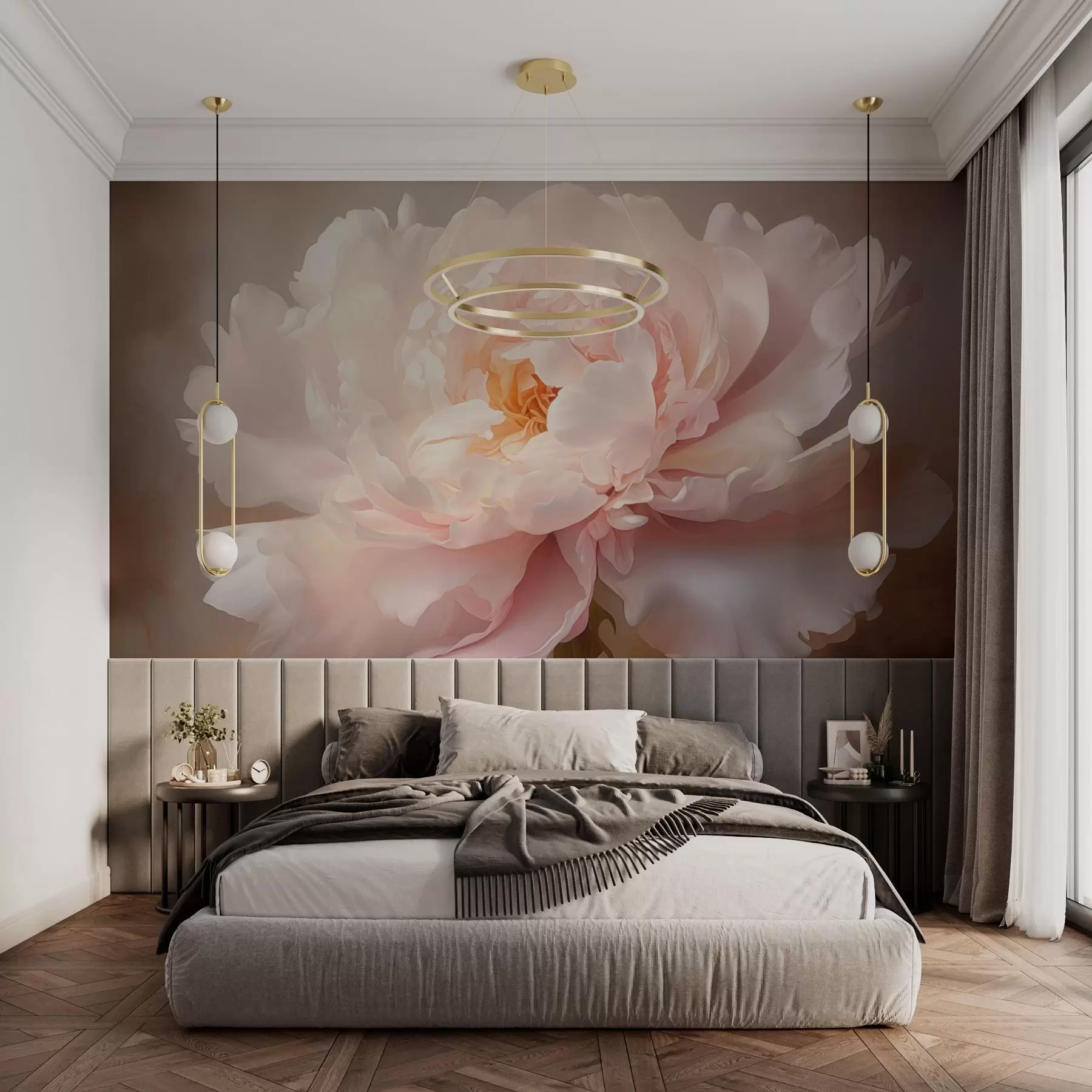 murais de parede Flor de peónia a desabrochar numa paleta de cores delicada w03247