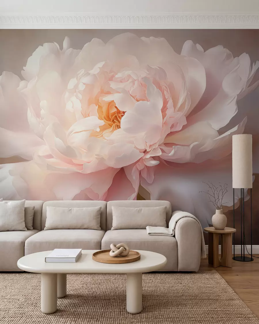 murais de parede Flor de peónia a desabrochar numa paleta de cores delicada w03247