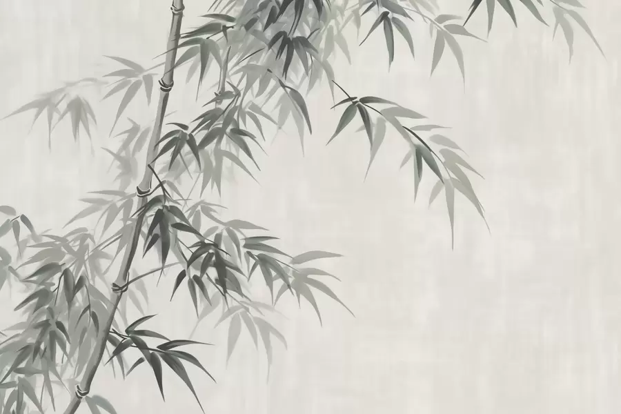 murais de parede Folhas de bambu sobre fundo manchado claro imitação de aguarela w03178