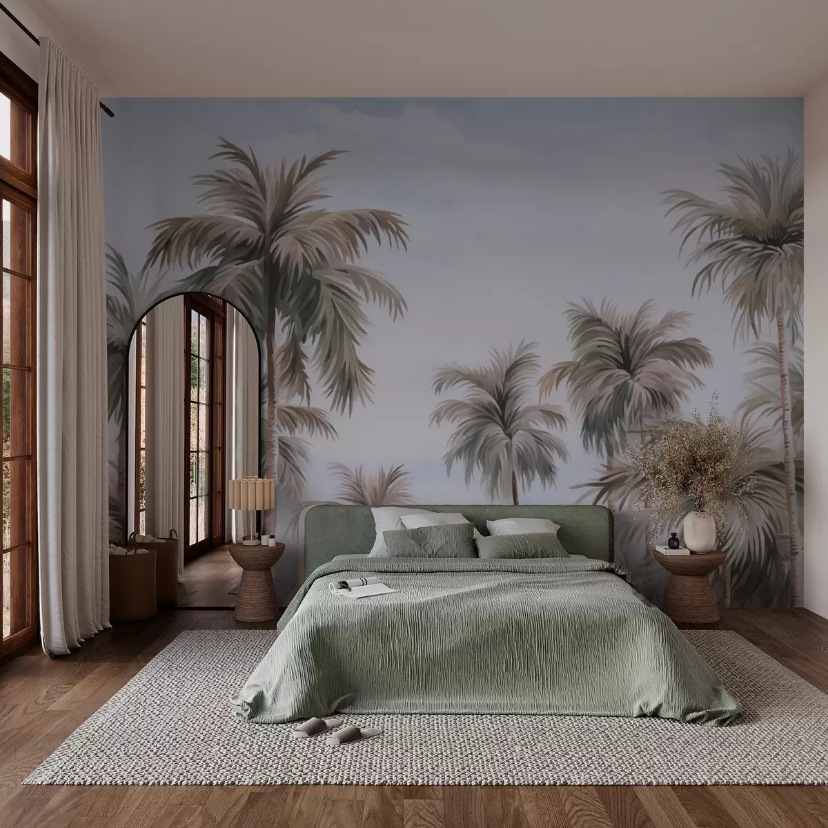 murais de parede Palmeiras contra o céu imitação de aguarela w03184