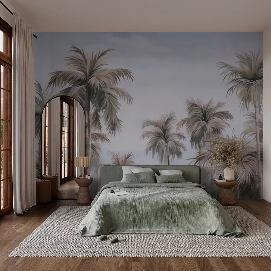 murais de parede Palmeiras contra o céu imitação de aguarela w03184