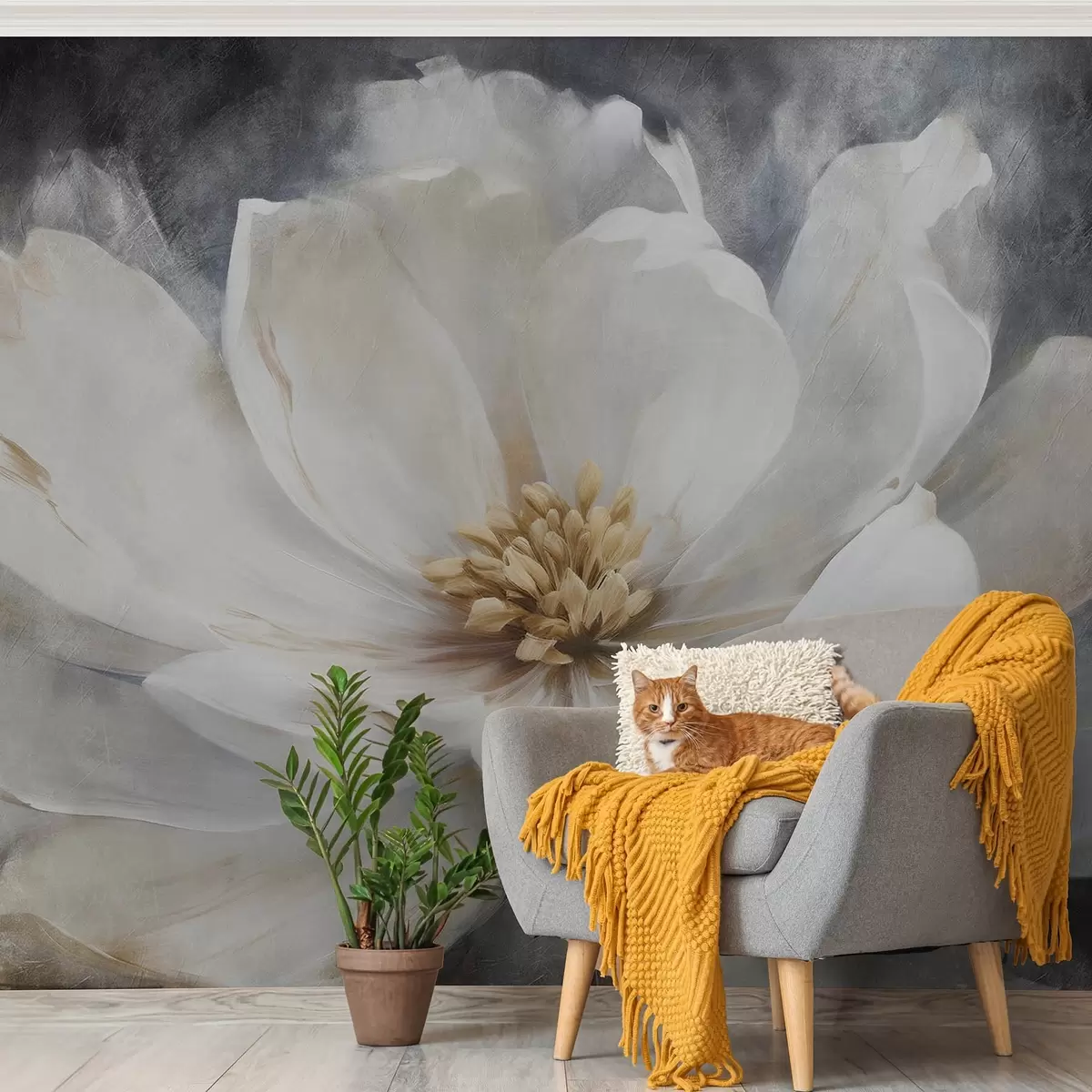 murais de parede Grande flor branca abstrata w08864v1