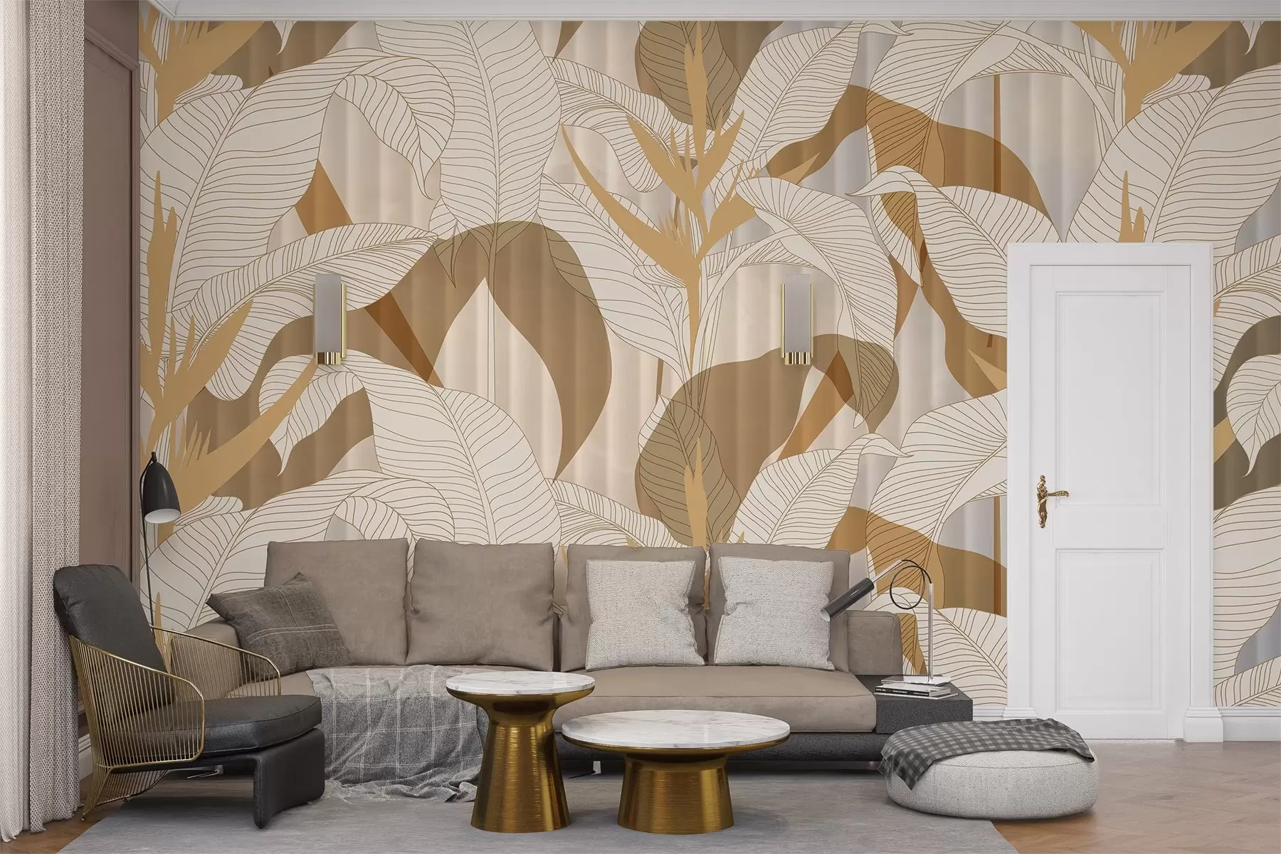 murais de parede Folhas grandes e largas em tons coloridos w03254