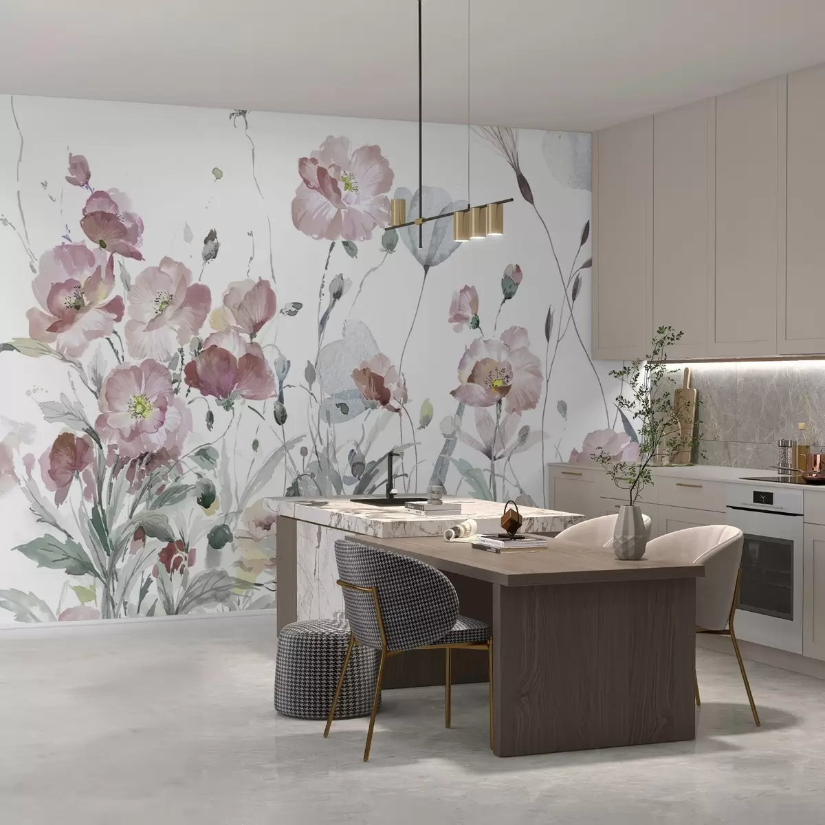 murais de parede Uma dança de flores em aguarela numa tela branca w03256