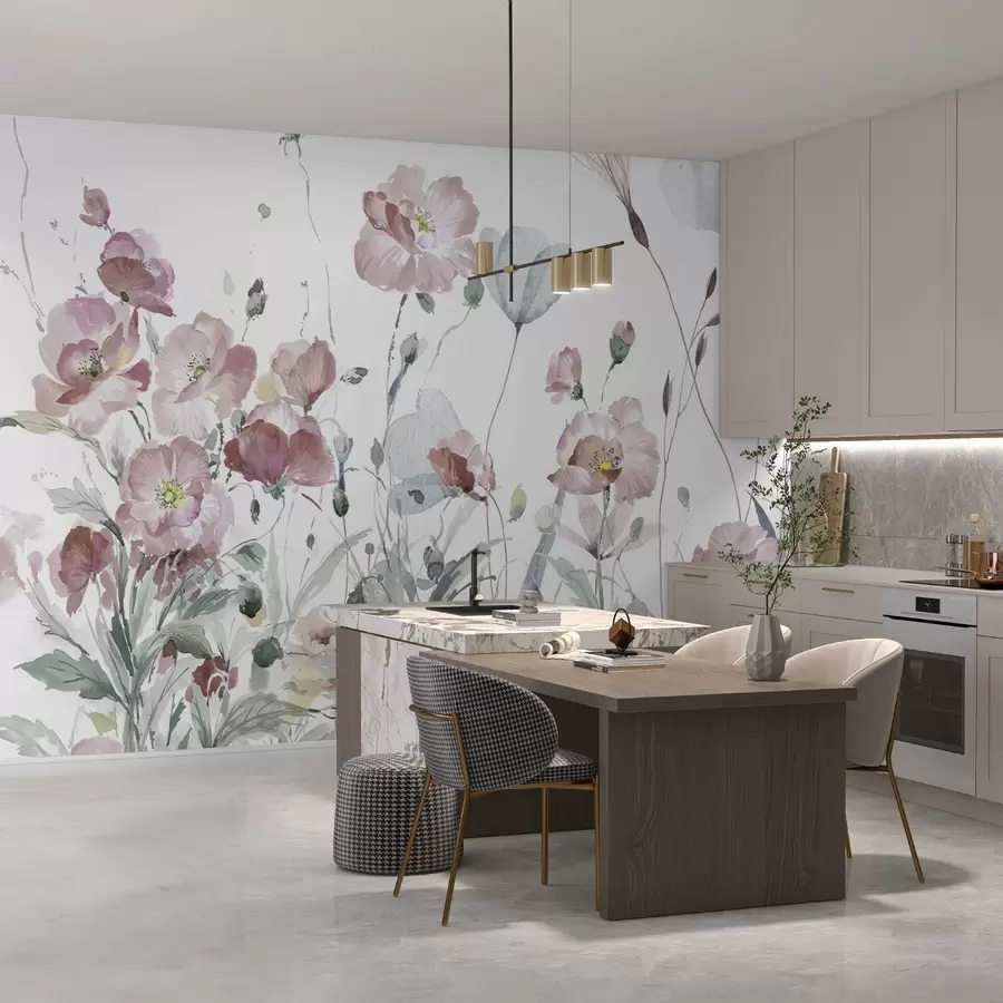 murais de parede Uma dança de flores em aguarela numa tela branca w03256