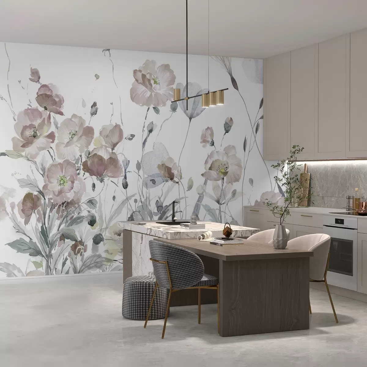 murais de parede Uma dança de flores em aguarela numa tela branca w03256v1