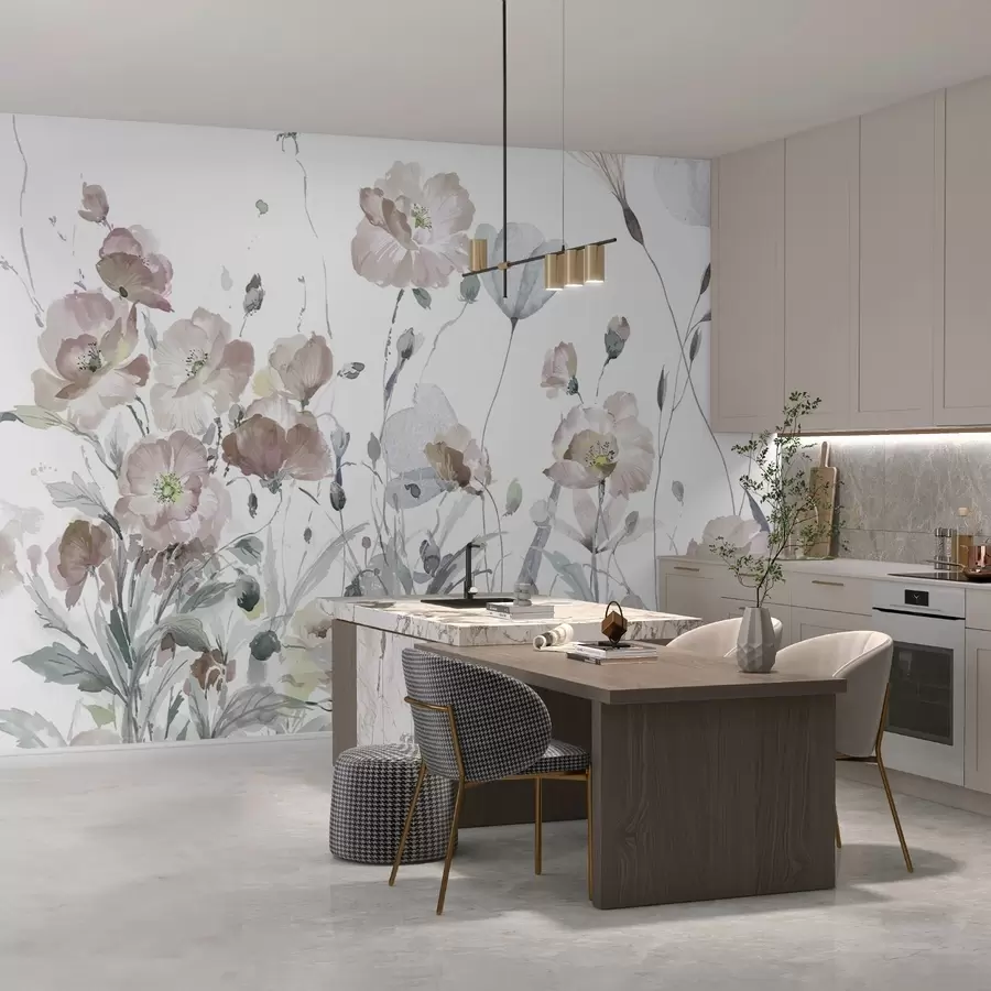 murais de parede Uma dança de flores em aguarela numa tela branca w03256v1