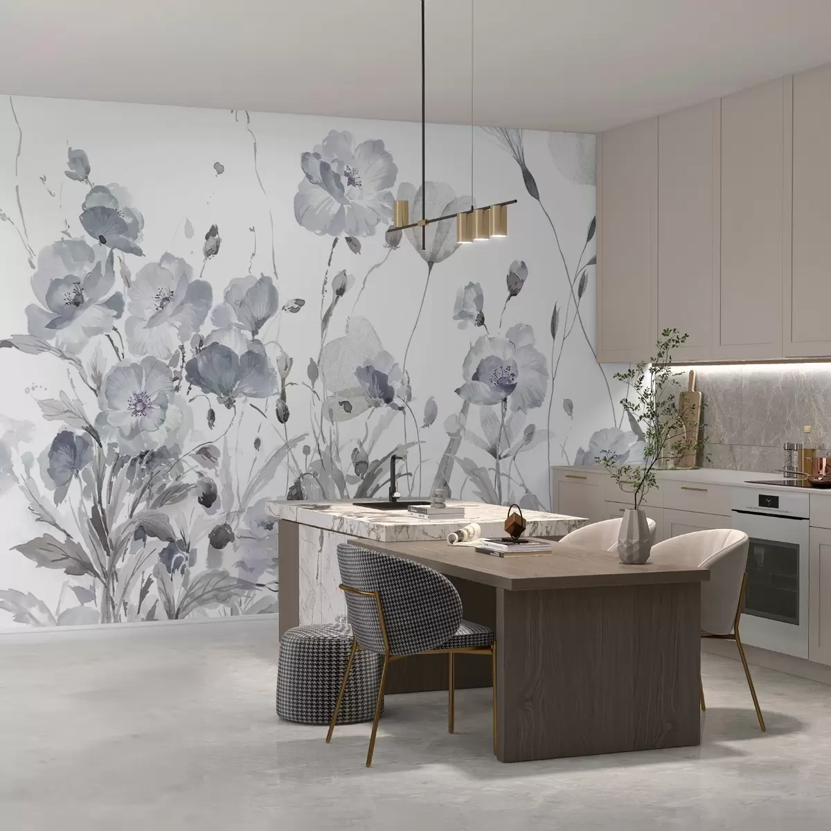 murais de parede Uma dança de flores em aguarela numa tela branca w03256v2