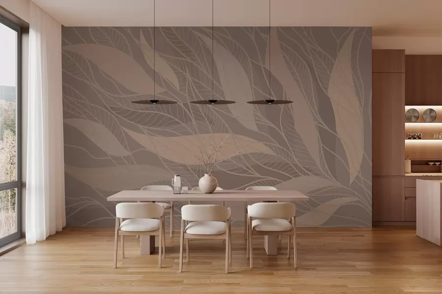 murais de parede folhas abstractas em bege e cores quentes w03117