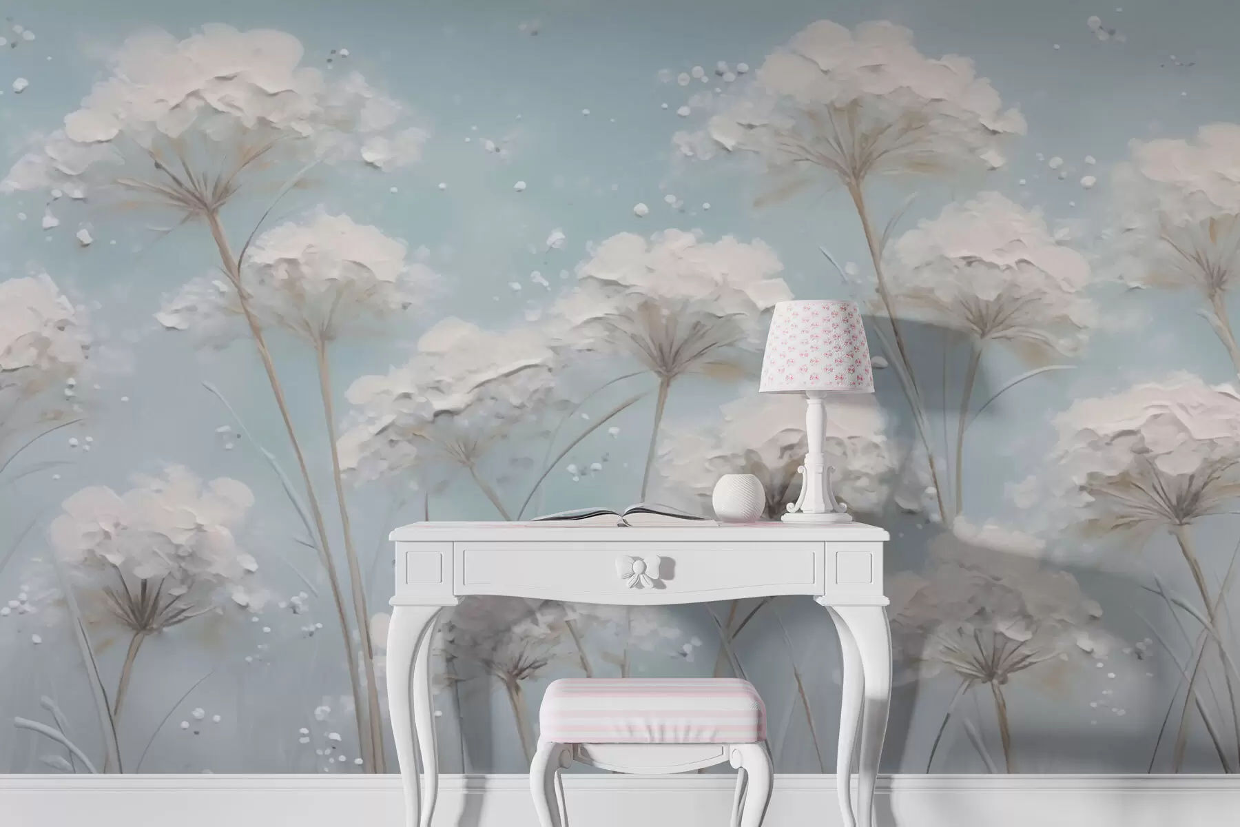 murais de parede flores brancas w03304