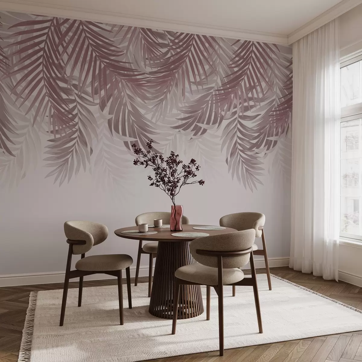 murais de parede Folhas de palmeira cor de vinho vistas de cima w03294