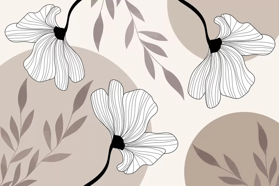 murais de parede Abstração com flores e folhas em tons de bege w03328