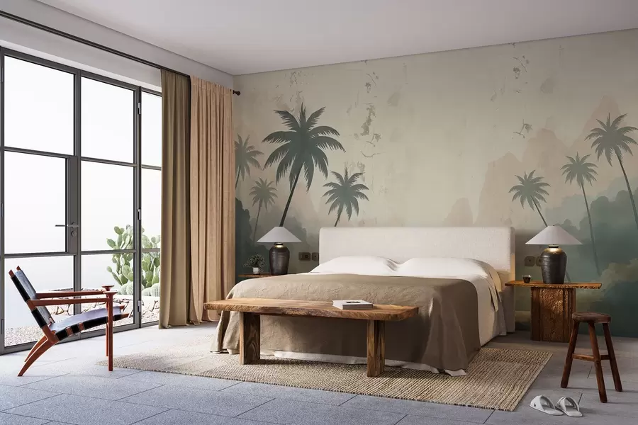 murais de parede Palmeiras numa parede grunge antiga w03335