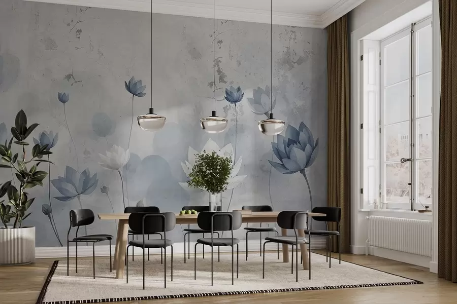 murais de parede Parede rachada com lótus pintados w03336