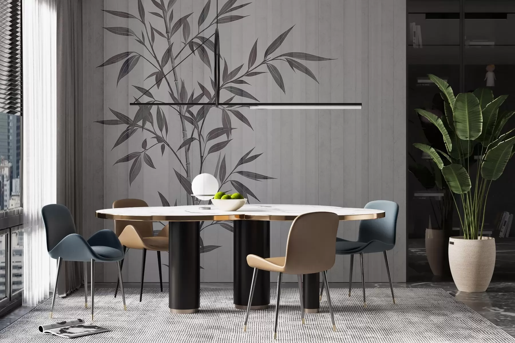 murais de parede Bambu pintado sobre um fundo grunge w03337v1