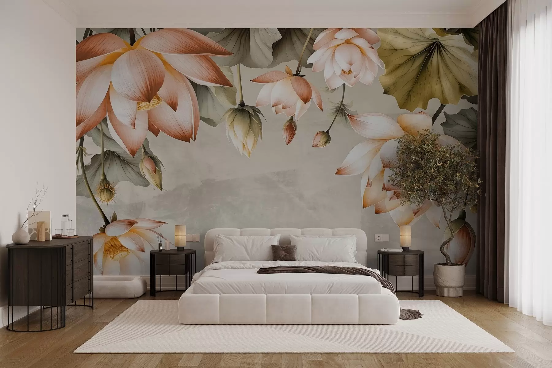 murais de parede Um exuberante ramo de lótus pendurado no alto w03340