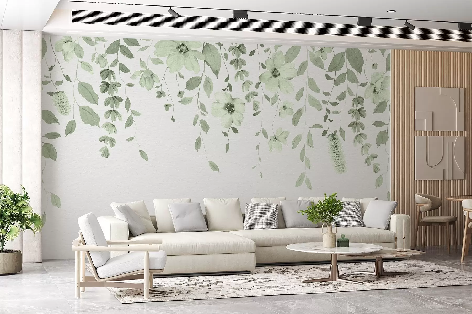 murais de parede Flores e folhas de aguarela penduradas w03315v2