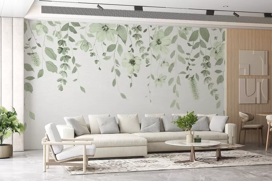 murais de parede Flores e folhas de aguarela penduradas w03315v2