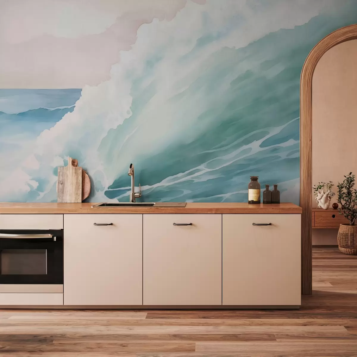 murais de parede Aguarela de imitação de ondas do mar w03360