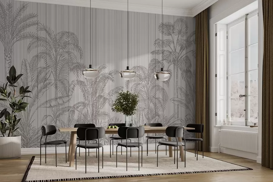 murais de parede Ilustração vintage de plantas tropicais e palmeiras sobre um fundo texturado w03383