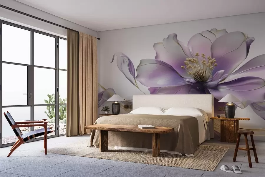 murais de parede Grande flor abstrata na parede em tom lilás w08902v1