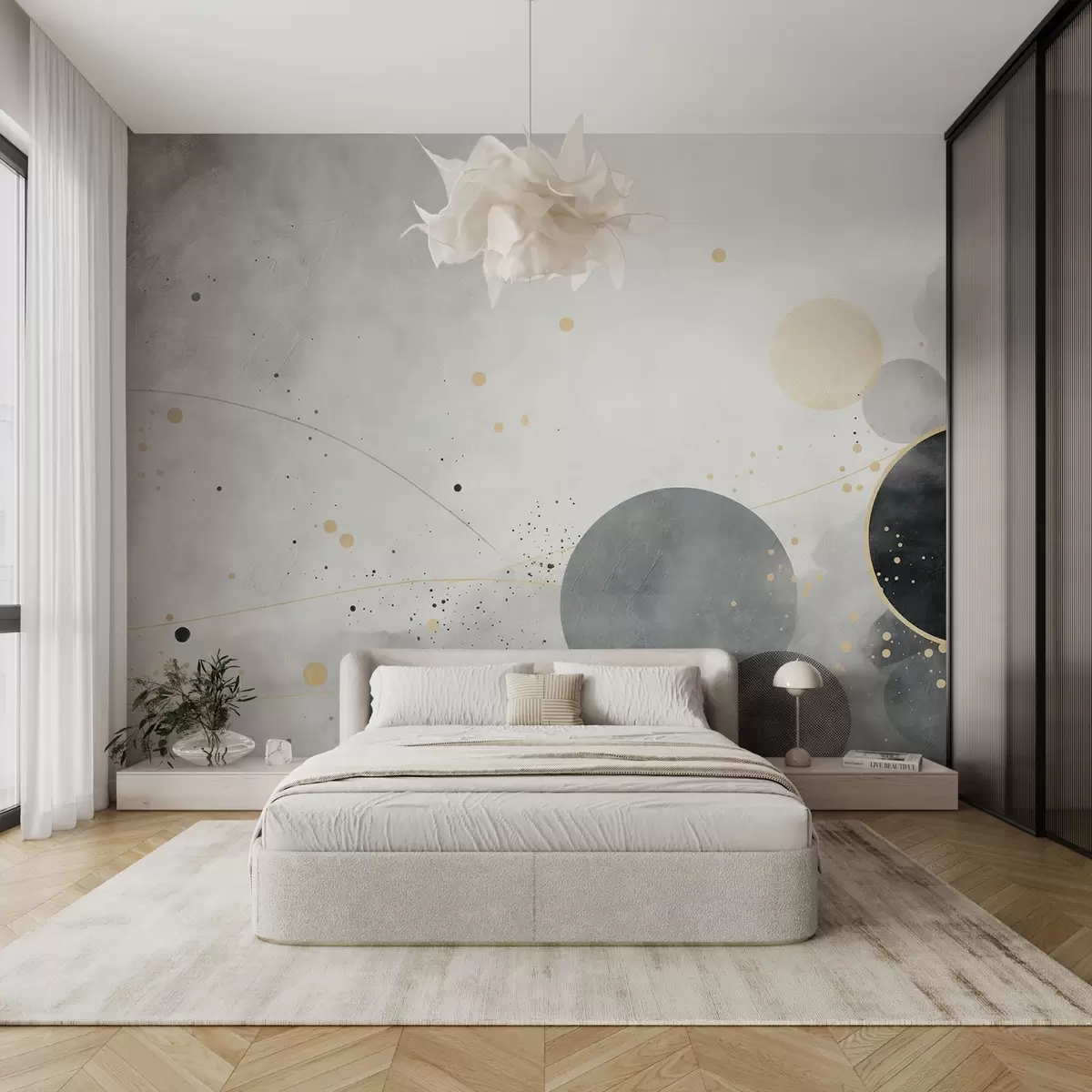 murais de parede Círculos e linhas, formas geométricas sobre um fundo de betão w08904v2