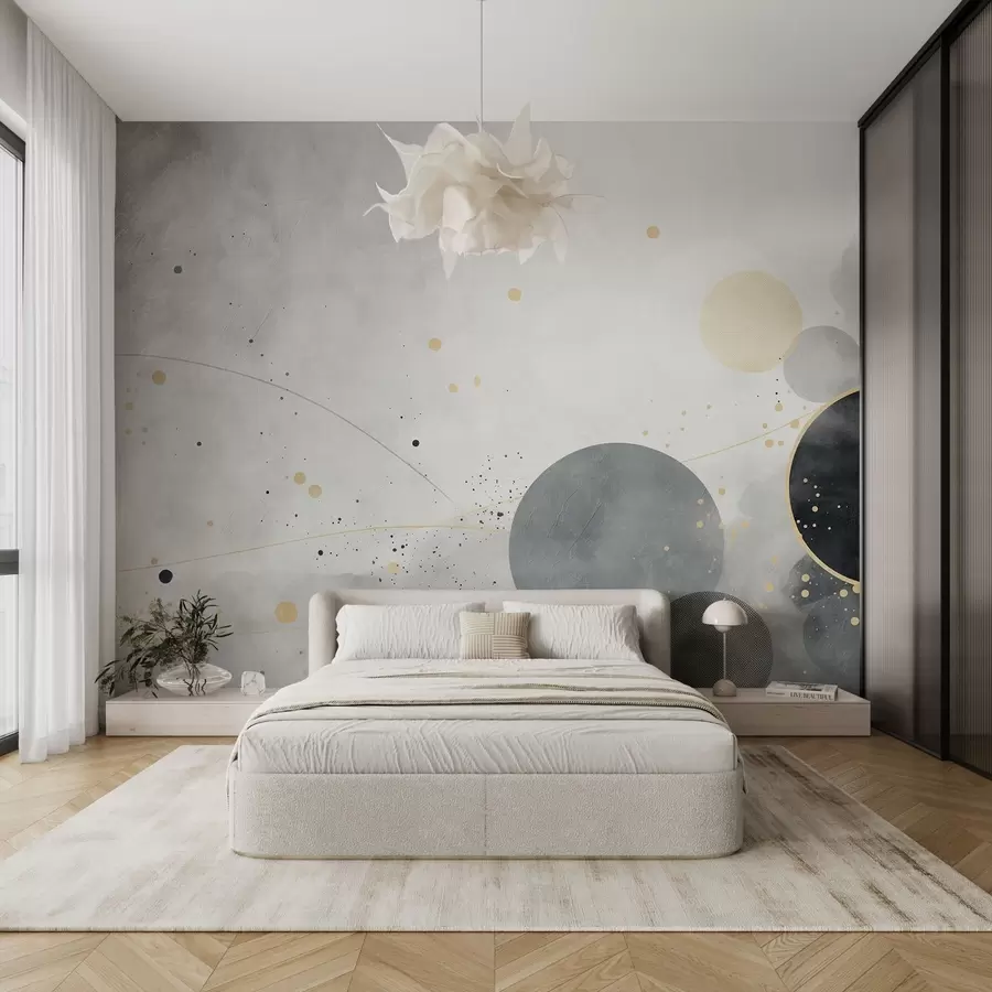 murais de parede Círculos e linhas, formas geométricas sobre um fundo de betão w08904v2