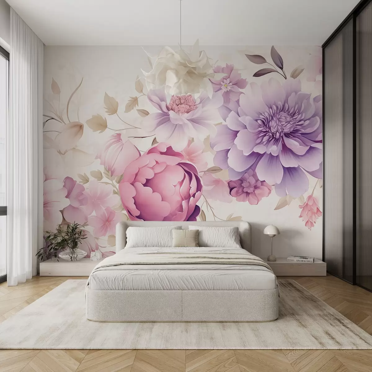 murais de parede Grandes flores cor-de-rosa w08905