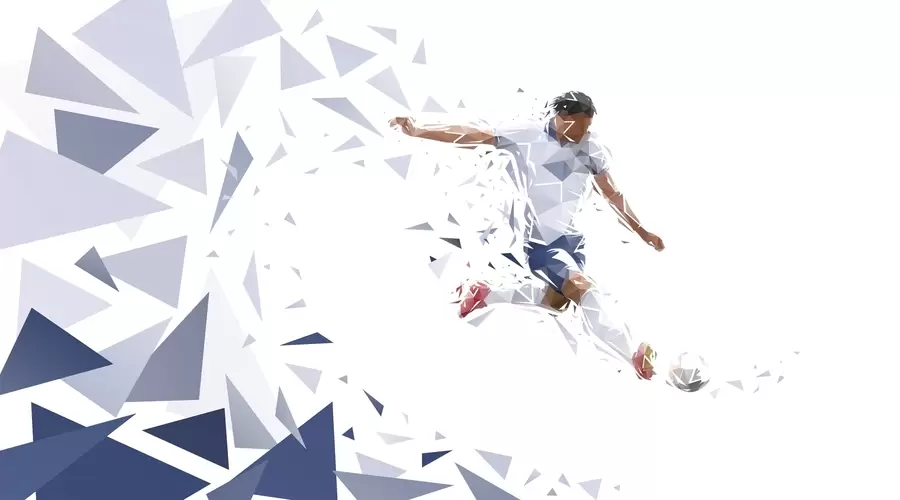 murais de parede Jogador de futebol dinâmico num estilo low-poly, a bater na bola w03289