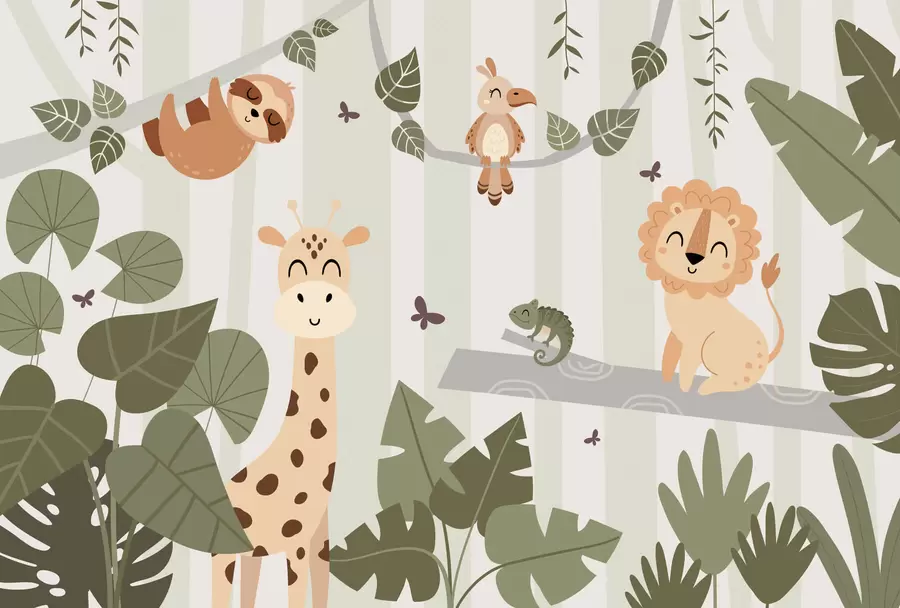 murais de parede Paisagem com animais tropicais w03376