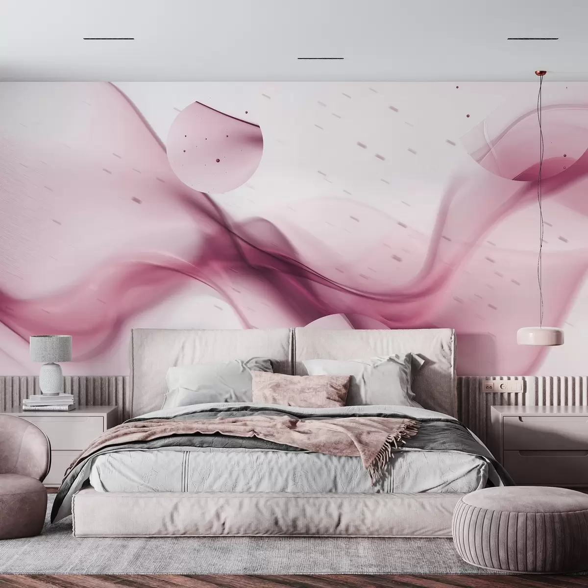 murais de parede Abstração de ondas geométricas, estilo desfocado, gradiente, cores rosa w03404v1