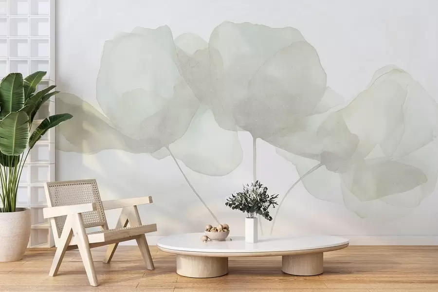 murais de parede Flores bonitas, pastel suave, minimalismo, natural, rústico, bege e verde w03407